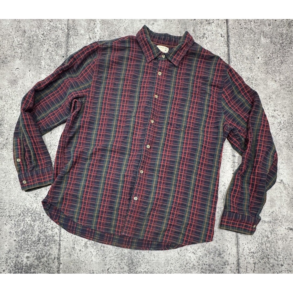 Carbon 2 Cobalt Shirt Mens Large Red Blue Plaid‎ Double Cloth Cotton Button Up